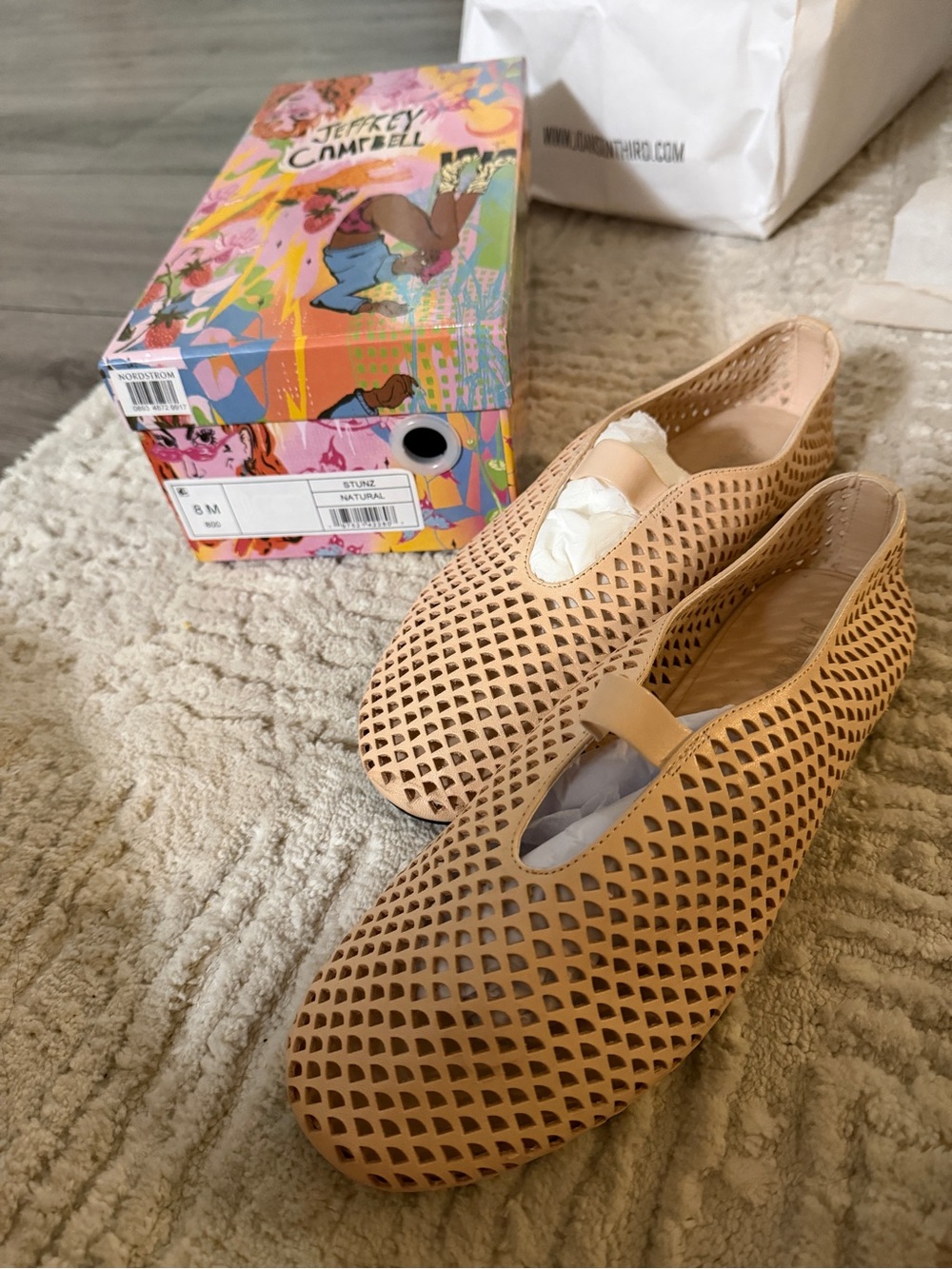 Jeffrey Campbell Nude/Tan Laser-Cut Slip-On Flats